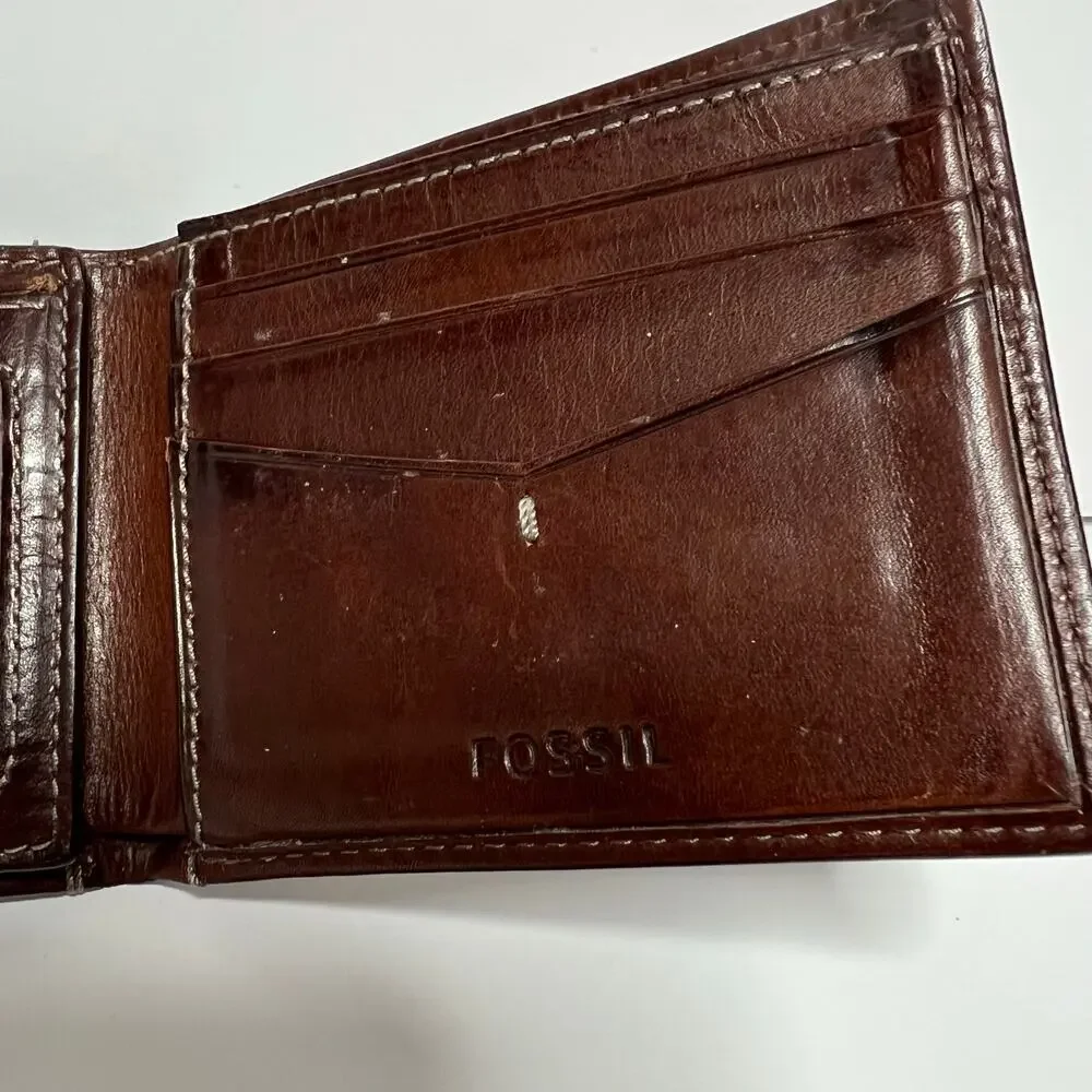 Fossil Dark Brown Leather Tri Fold Wallet for Men - Picture 5 of 7